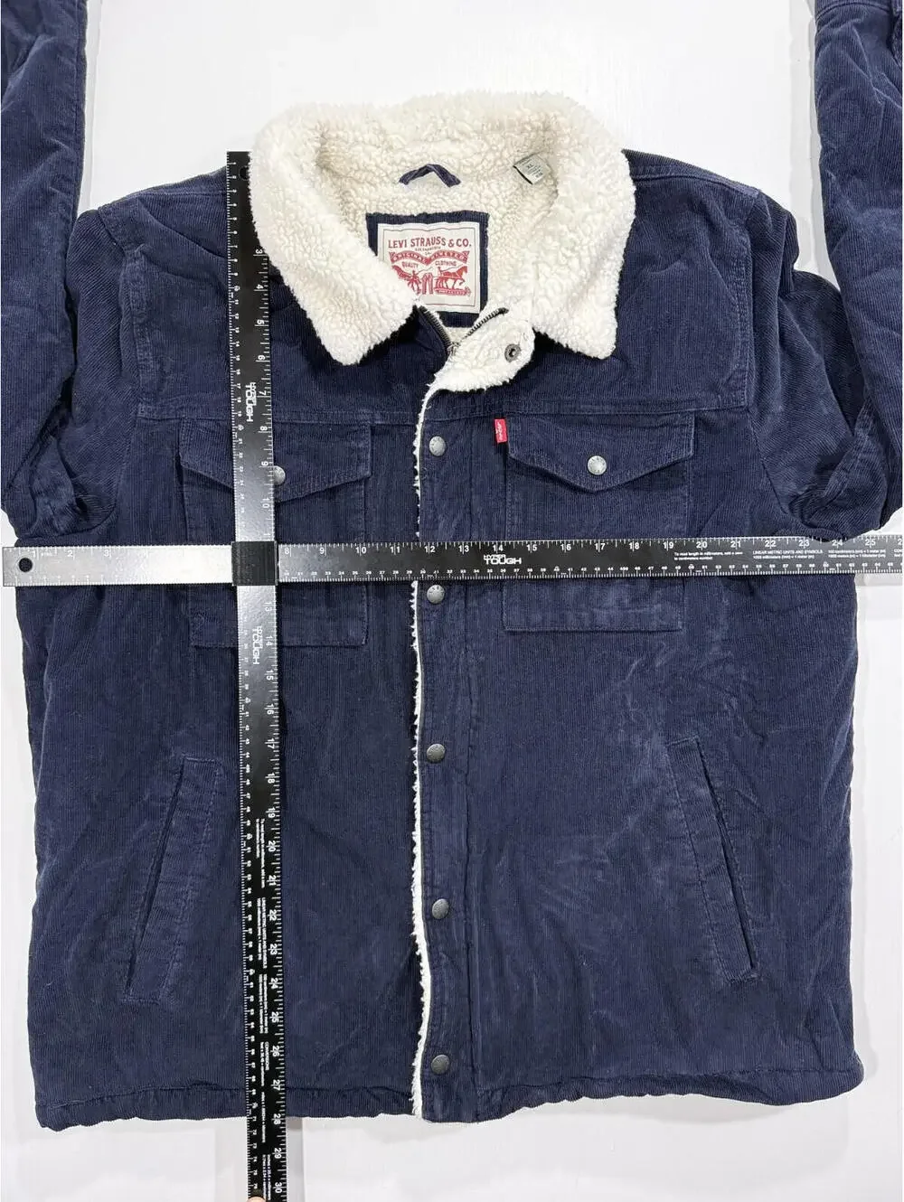 Levi’s Sherpa Trucker Jacket Mens XL Navy Corduroy Fleece Lined Snap Zip